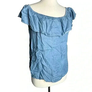 Blue Off shoulder blouse from Marci Size L denim style casual summer